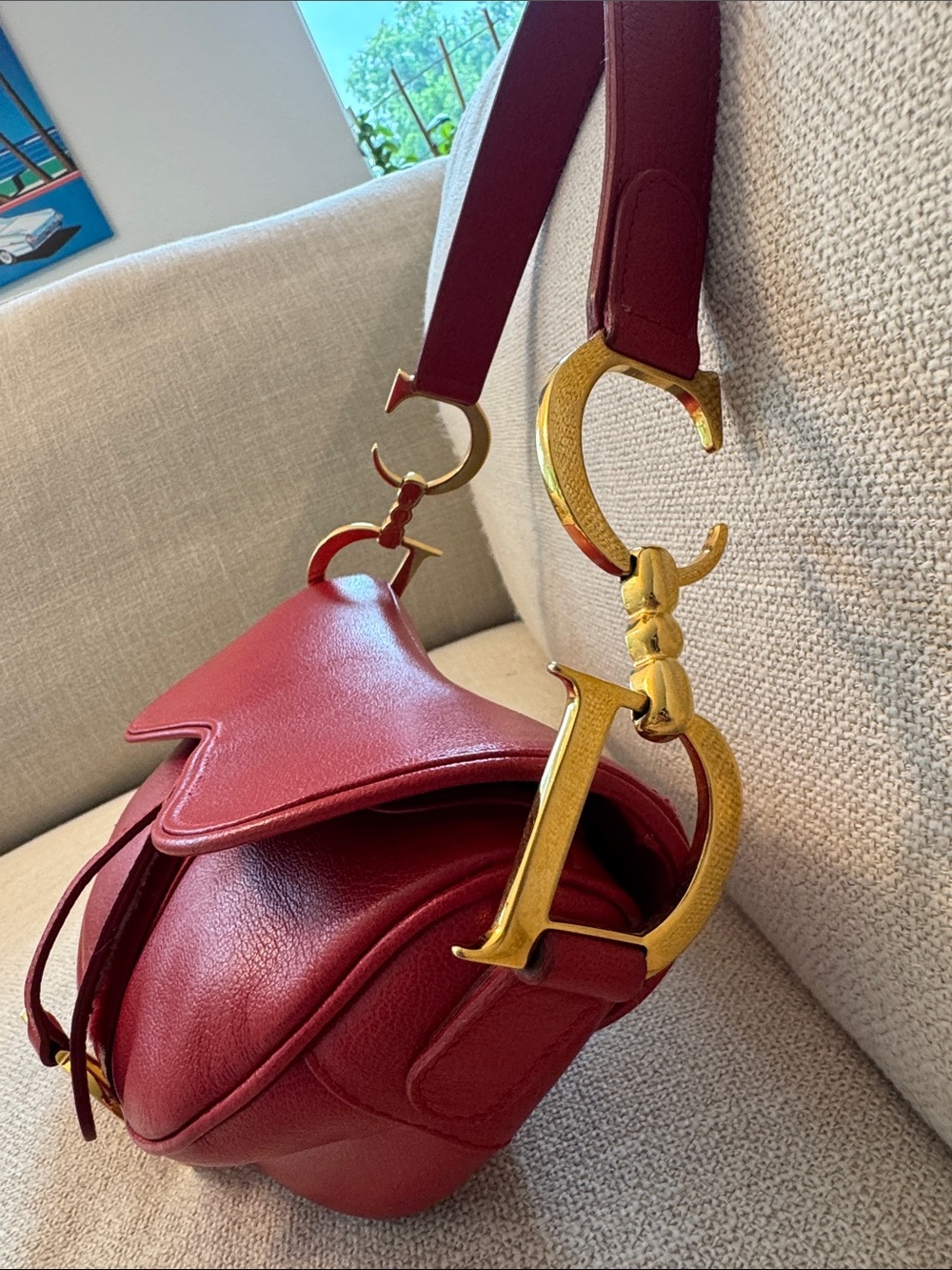 Authentic Christian Dior Vintage Red Leather Saddle Bag Gold Hardware w/ COA Y2K - Picture 5 of 17